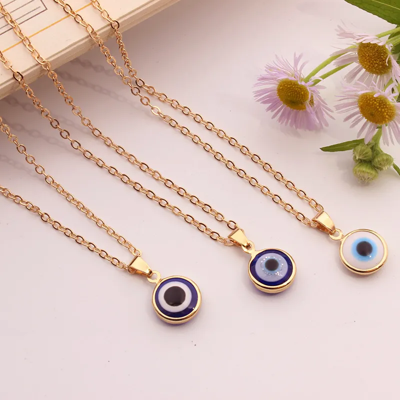 Turkish Style 10mm Glass Bead Evil Eye Pendant Necklace With Blue Eyes