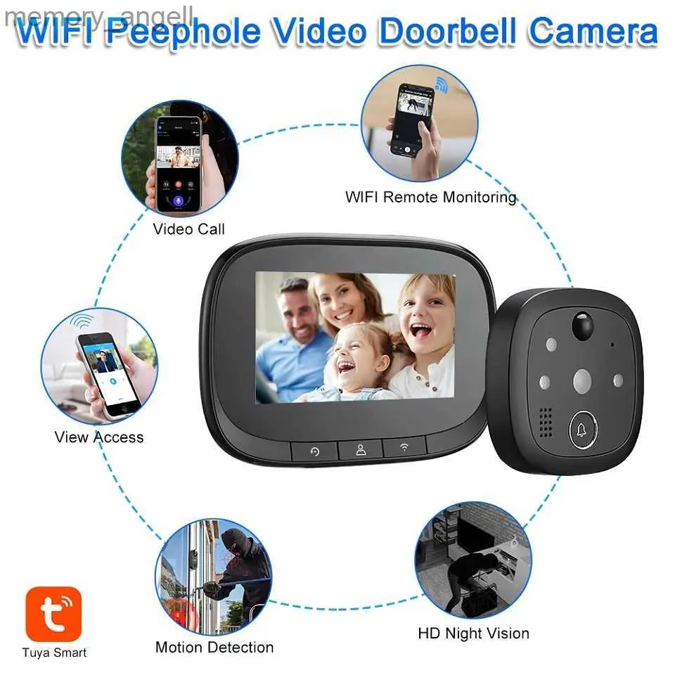 Deurbellen nes Tuya Smart WiFi-deurbel met 720P camera Video-kijkgaatje voor deur 4,3-inch LCD-scherm PIR-bewegingsdetectieoog Video-eye YQ230928