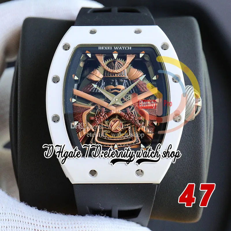 RRF 47 Senaste version Japan Miyota NH Automatiska män Titta på White Ceramic Case Golden Samurai Armor Dial Black Rubber Strap Super version 2023 Eternity Wristwatches