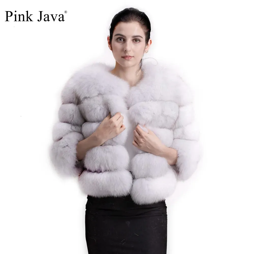 Women's Fur Faux Fur Pink Java QC1801 real fur coat women winter thick fur jacket short fur coat wholesale genuine short sleeve 230927