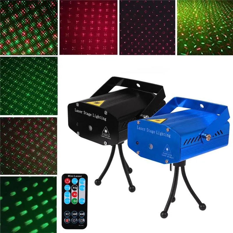 Mini éclairage de scène Projecteur LED Lumières laser Télécommande automatique Lumière disco à commande vocale pour la maison Noël DJ Xmas Party Club LL