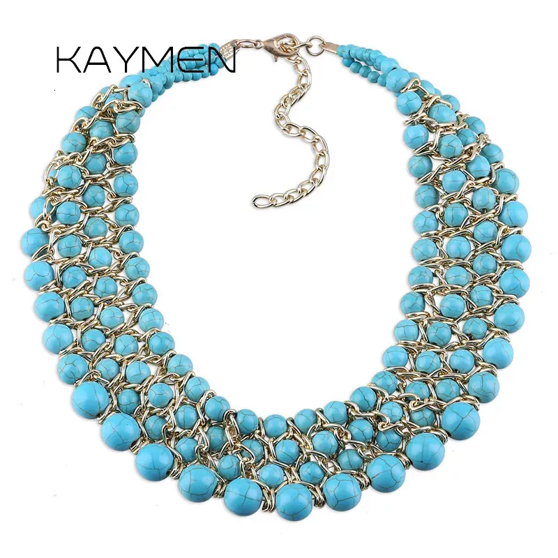 Bruiloft Sieradensets KAYMEN Mode Imitatie Turkoois Standaards Weven Verklaring Ketting voor Dames Handgemaakte Kralen Chunky Chokers Groothandel 230928