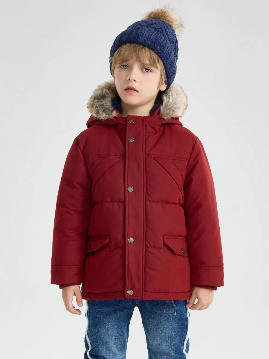 Down Coat Cote Little Boys Winter Jacket Småbarn Kids Puffer Fauxdown Sherpa fodrad päls Hood Midweight Waterresistant 230928