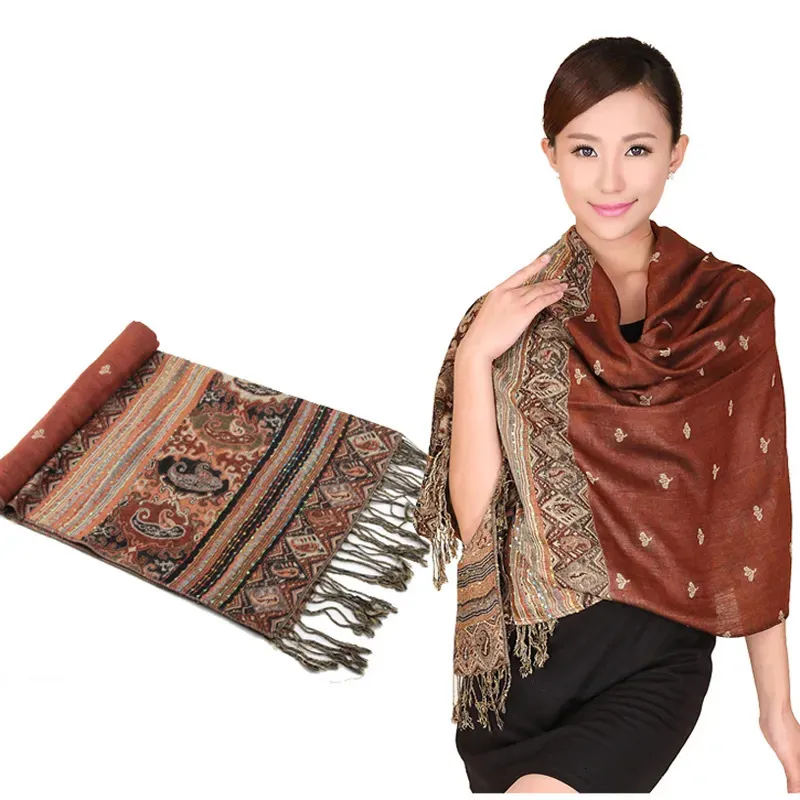 Szaliki Przylot jesienny zima cegła czerwona podwójne odwrócenie Fancy Paisley Women's Pashmina Shawl Scalf Warp Bee 011504 230927