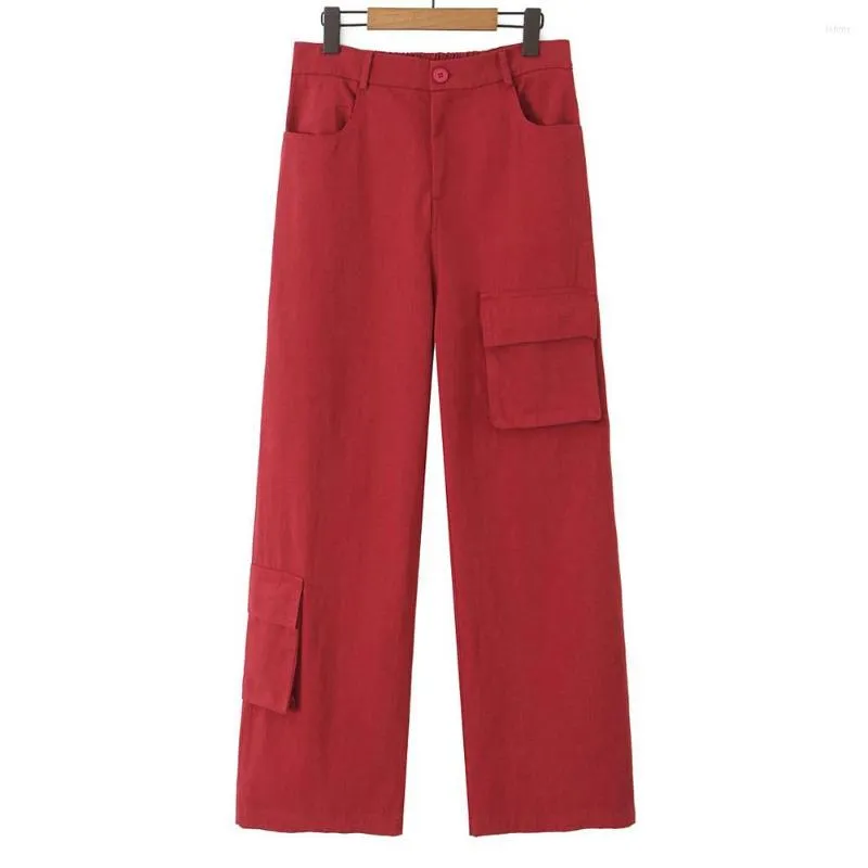 Pantalon automne bonne qualité femmes grande taille droite Cargo vêtements de sport rouge sable lavé coton pleine longueur pantalon