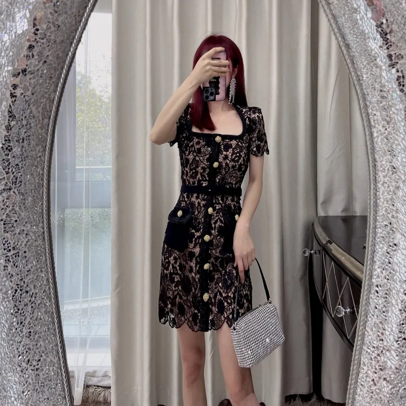 self portrait black guipure lace mini dress Self-Portrait Embellished Belted with Off-Shoulder Collar and Empire Waistline from Dhgate Basic & Casual Dresses based label