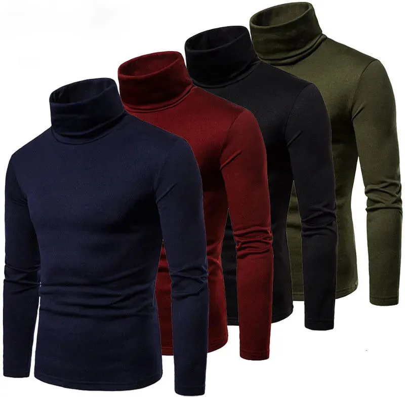 Men's T-Shirts Fashion Men's Casual Slim Fit Basic Turtleneck Knitted Sweater Plus Velvet High Collar Pullover Male Double Autumn Winter Tops 230927