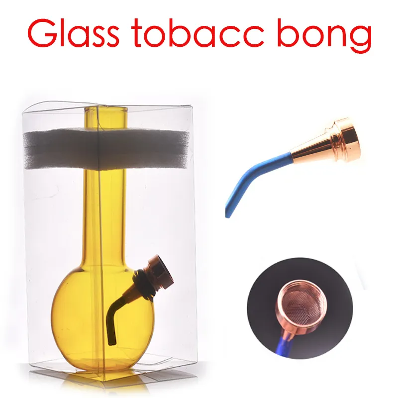 Commercio all'ingrosso Piccolo Mini narghilè da viaggio Vetro giallo acqua dab rig bong tabacco da pipa Recycler Ash Catcher bong con downstem in metallo che fuma una ciotola di erbe secche