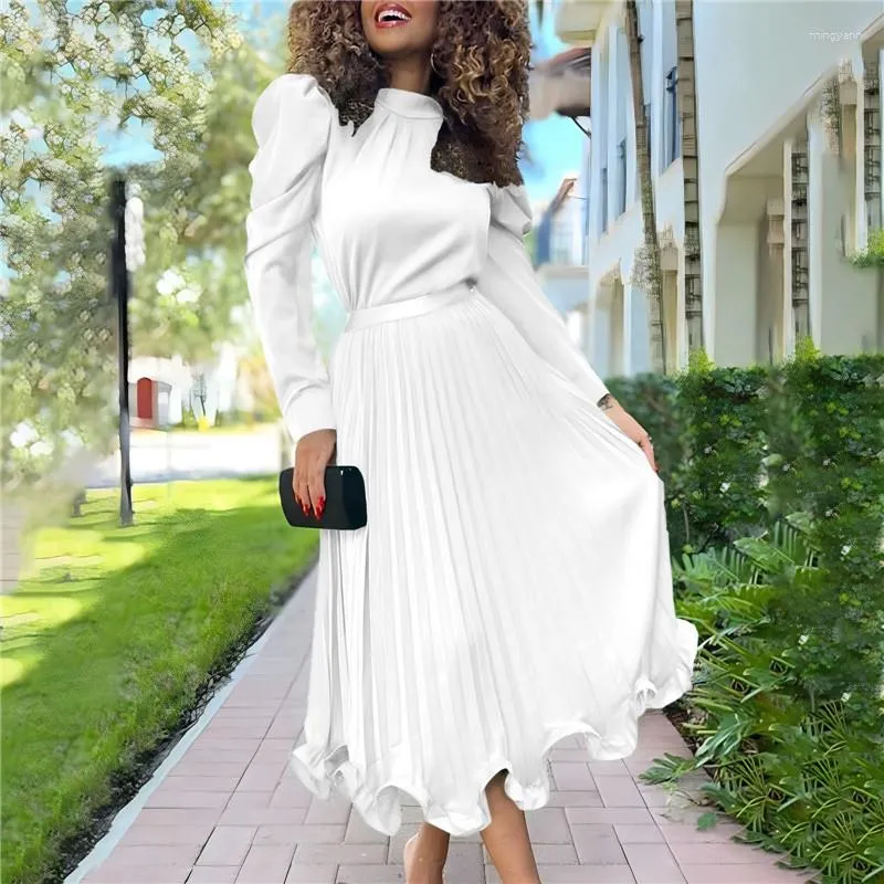 Robes de travail L'élégant col rond à manches longues chemisier de couleur unie et jupe plissée taille haute printemps fête de mariage français élégant costume pour femme