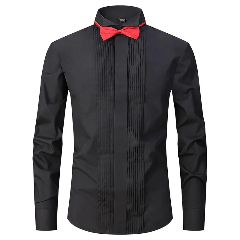 Men's Dress Shirts Tuxedo Shirt for Men French Cuff Buttons Wing Tip Weddding Bridegroom White Black Red with Bowtie 230927