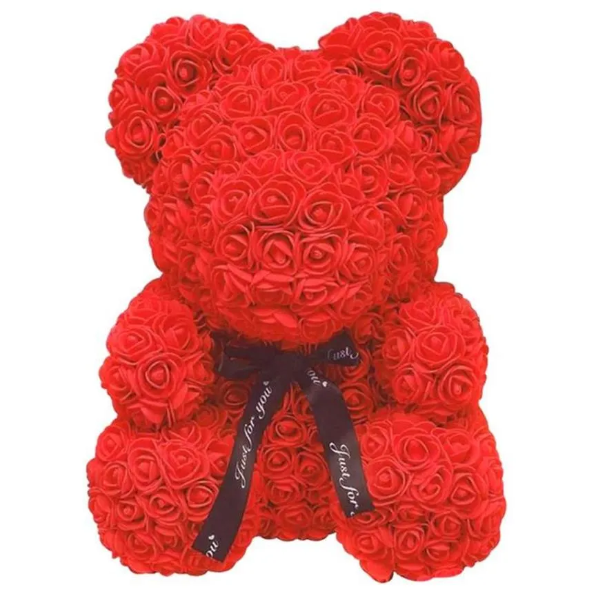 Artificial Rose Flower Bear Toy Women Girl Christmas Valentine Day Gifts Home Decor 20 40CM E2S264c