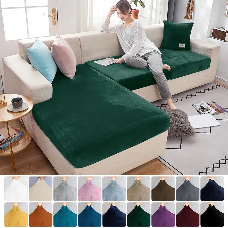 Cadeira cobre sofá de veludo para sala de estar elástico assento de pelúcia capa macia sofá slipcover protetor de móveis casa 230921