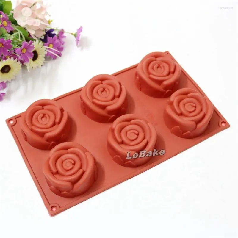 Backformen Hohe Qualität 6 Mulden Rose Blume Form Silikon Schokolade Fondant Pudding Gelee Süßigkeiten Cupcake Formen DIY Herramientas