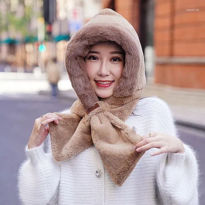 Chapeaux Écharpes Gants Ensembles Chapeau Écharpe Une Femme Hiver Peluche Épaissie Résistant Au Froid Chaud Coupe-Vent Protection des Oreilles Fille En Plein Air Kaki