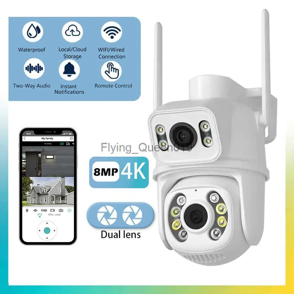 CCTV 렌즈 4K 8MP PTZ Wi -Fi 듀얼 카메라 렌즈 듀얼 스크린 AI 인간 감지 자동 추적 무선 실외 감시 카메라 YQ230928