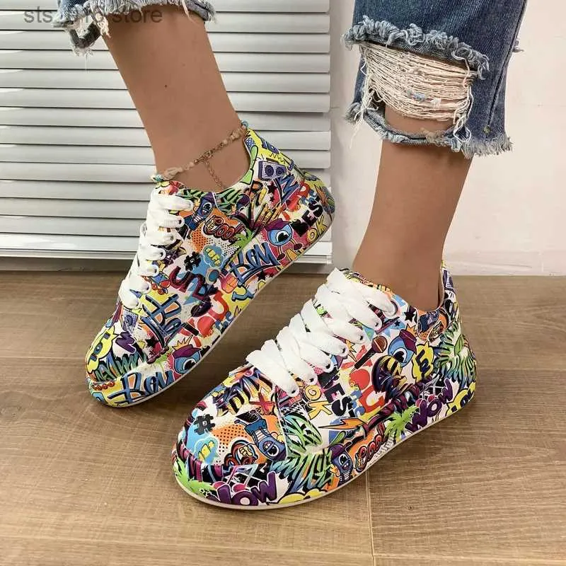 Fashion Autumn Spring Dress S And Women Platform Outdoor Trend Graffiti Shoes Comfortable Lace Up Flat Sneakers T pring hoes neakers