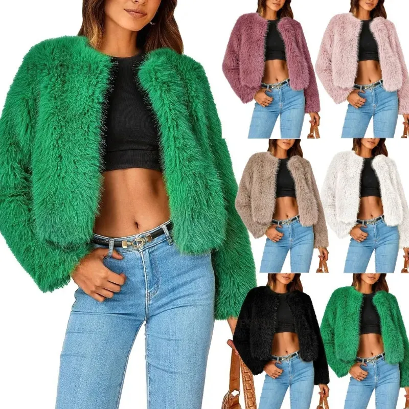 Womens Fur Faux Women Furs Cropped Long Sleeve Open Front Fuzzy Short Coat Outerwer Drop 230928