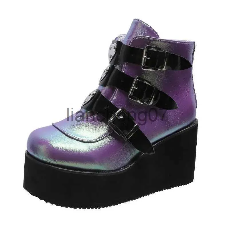 Laarzen 2022 Nieuwe Winter Laarzen Vrouwen Enkel Wiggen Mode Lakleer Moderne Laarzen Plus Maat 43 Platform Schoenen Dames Casual schoenen x0928