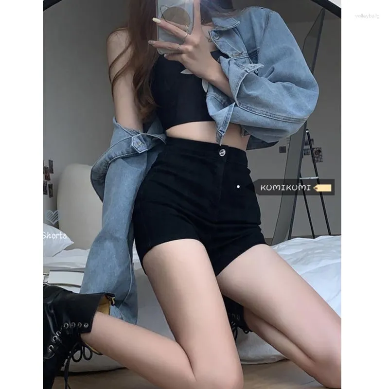 Damskie dżinsy streetwear y2k damskie spodnie w talii koreańskie modne czarne ubrania dżinsowe szorty letnie ubranie
