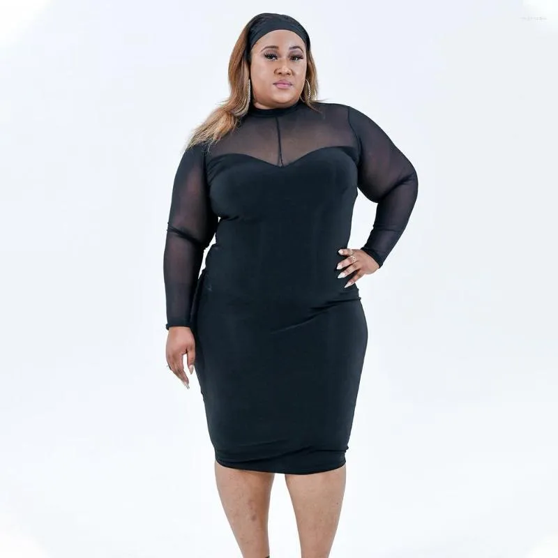 Plus Size Dresses Dress Large Women's Summer Fashion Slim Temperament Round Neck Polyester Mesh Splice One Step Kjol för kvinnor 2023