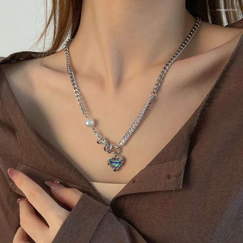 Pendant Necklaces Punk Geometric Color Zircon Love Heart Necklace For Women Y2k Korean Fashion Product Trend 2023 Luxury Quality Jewelry
