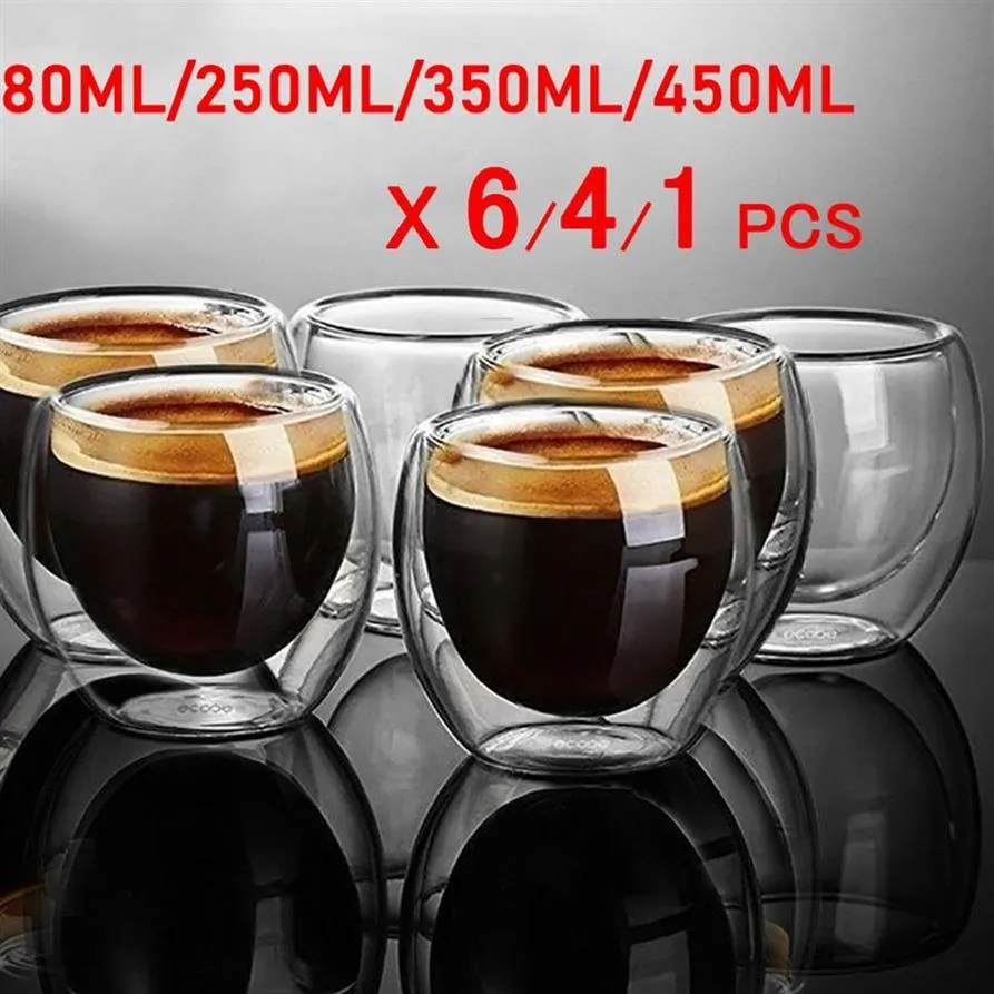 Nuova tazza di vetro a doppia parete resistente al calore Birra Tazza di caffè espresso Set Boccale di birra fatto a mano Bicchiere da tè Bicchieri di vetro da whisky Bicchieri2840