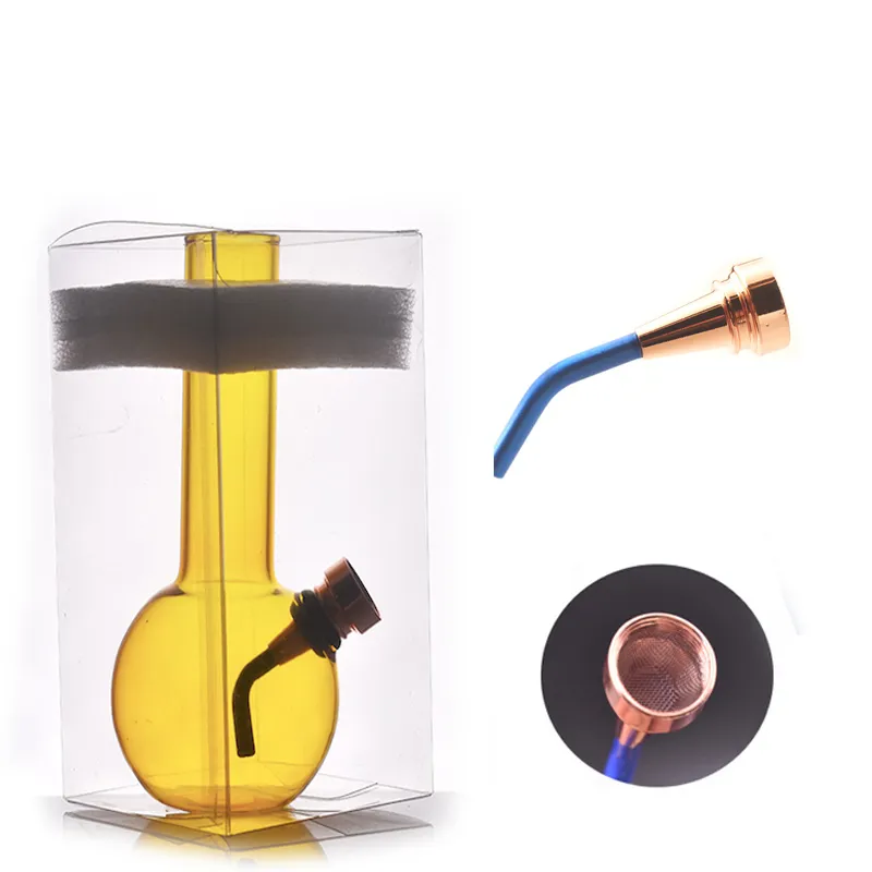 Gros Mini épais capiteux narguilé voyage portable verre jaune eau dab plate-forme bong pipe à tabac recycleur Ash Catcher bongs avec métal fumant arc d'herbes sèches