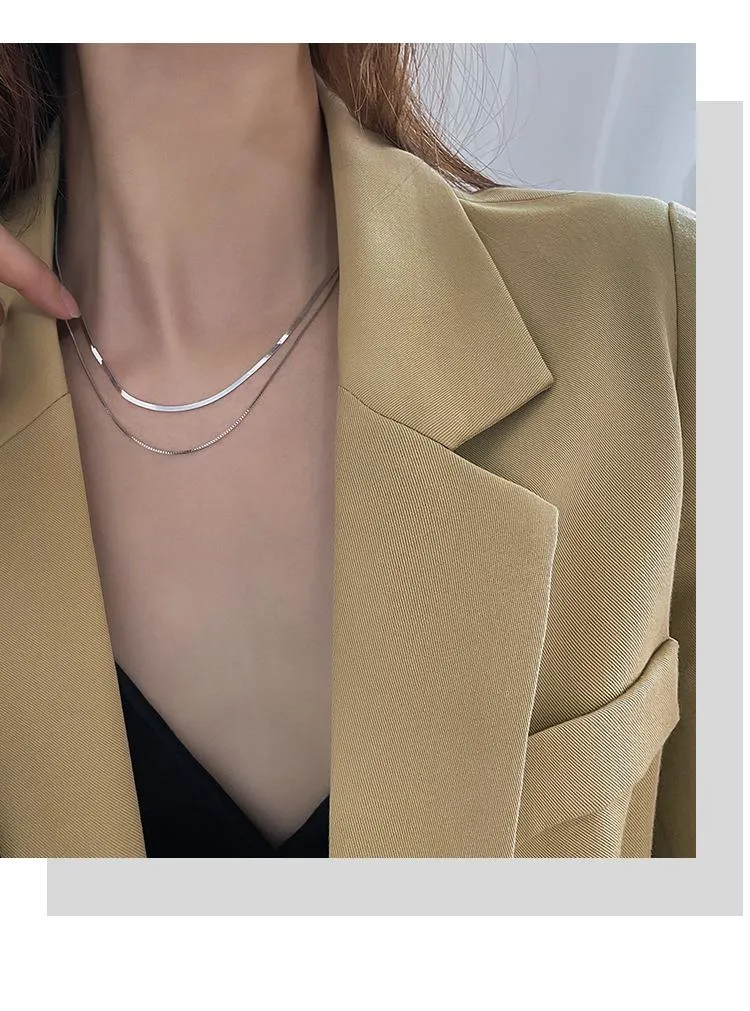 Silver-plated double layer necklace ins cold wind necklace simple versatile necklace new women's collarbone chain 108