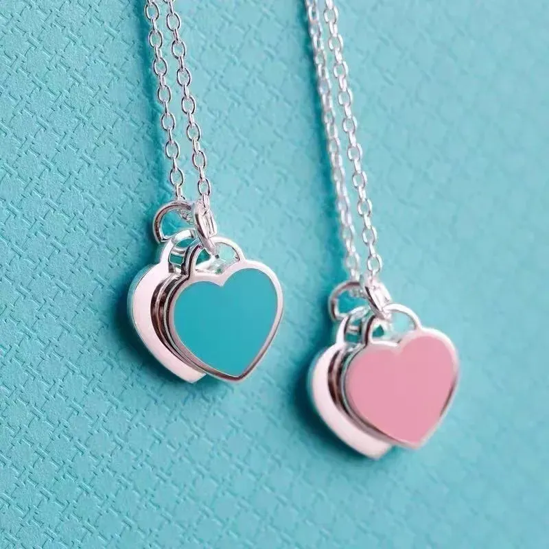 Romantische Geschenk Designerin Halskette Liebe Herz tropfend Öl Email Colarbone Kette Doppelanhänger für Frauen Mädchen