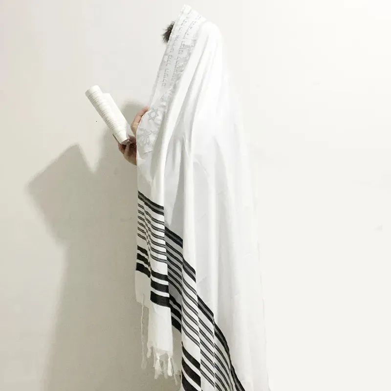 Halsdukar Tallit Prayer Shawl 55x74 "140x190cm Israel Black Silver Stripes Gadol Tzitzit för Wash Iron Gift Bar Mitzvah 230927