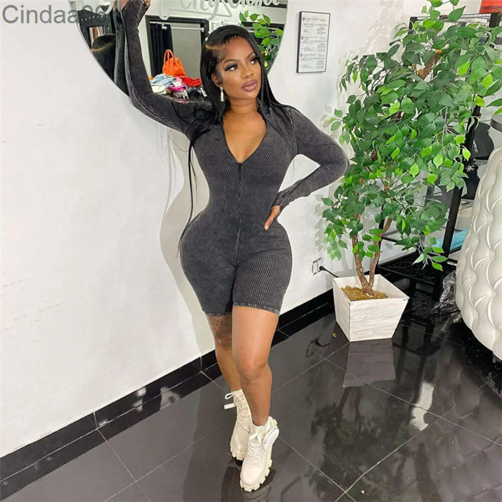 Mono de otono para mujer nuevo mono Sexy informal de manga larga con contraste cuello alto cintura alta monos cortos ajustados ropa