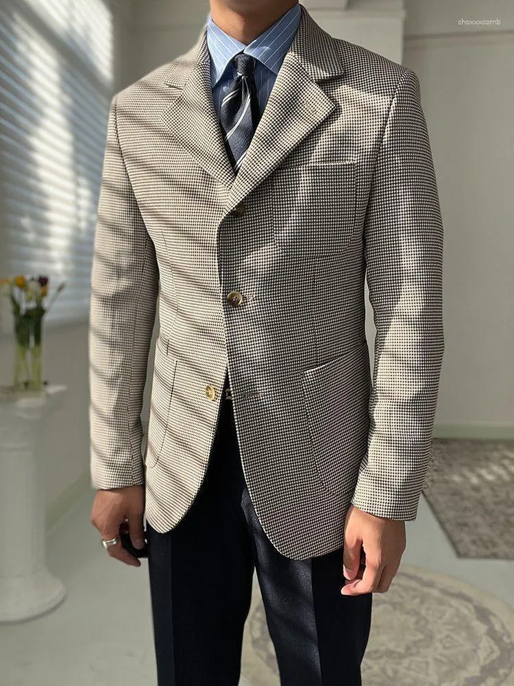 Herrdräkter 2023 Spring Autumn Fashion Long Sleeve kostym Jacka Male Single Breasted Blazers Män Plaid Business Casure Coats I416