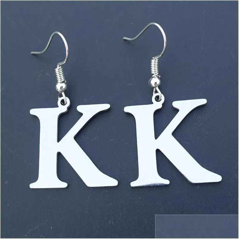 Dangle Chandelier Fashion Grey Sier Tone K Letter Jewelry Stainless Steel Alphabet 26 Letters From A To Z Drop Earrings For Women Deli Dhuyf