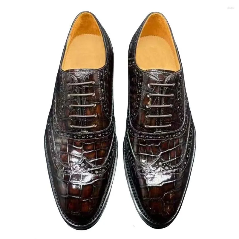 Sapatos Yinshang Color Dress Men Brovew Male Couro formal de crocodilo 692