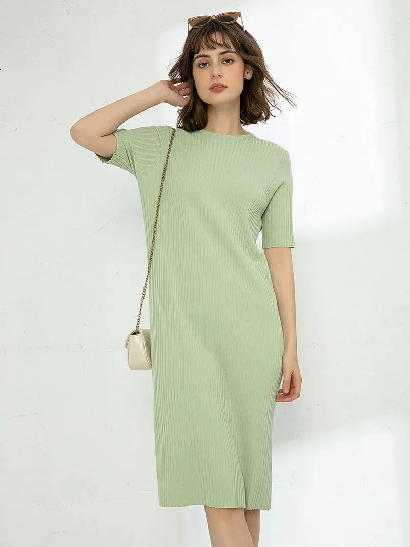 Basic Casual Dresses summer o neck kniting straight dress loose maix dress Women casual basic straight knit dress Female elegant long dress jumper