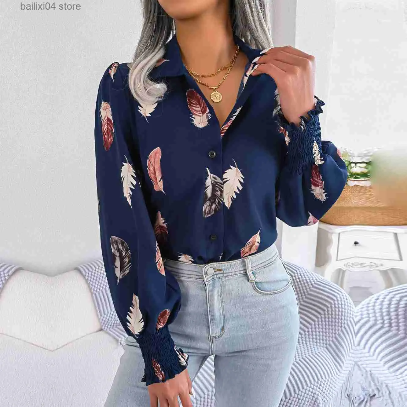 Damen Blusen Shirts F 2023 Neue Frauen Frühling Sommer Temperament Feder Laterne Hülse Polo-Shirt Für Damen Einreiher Tops T230928