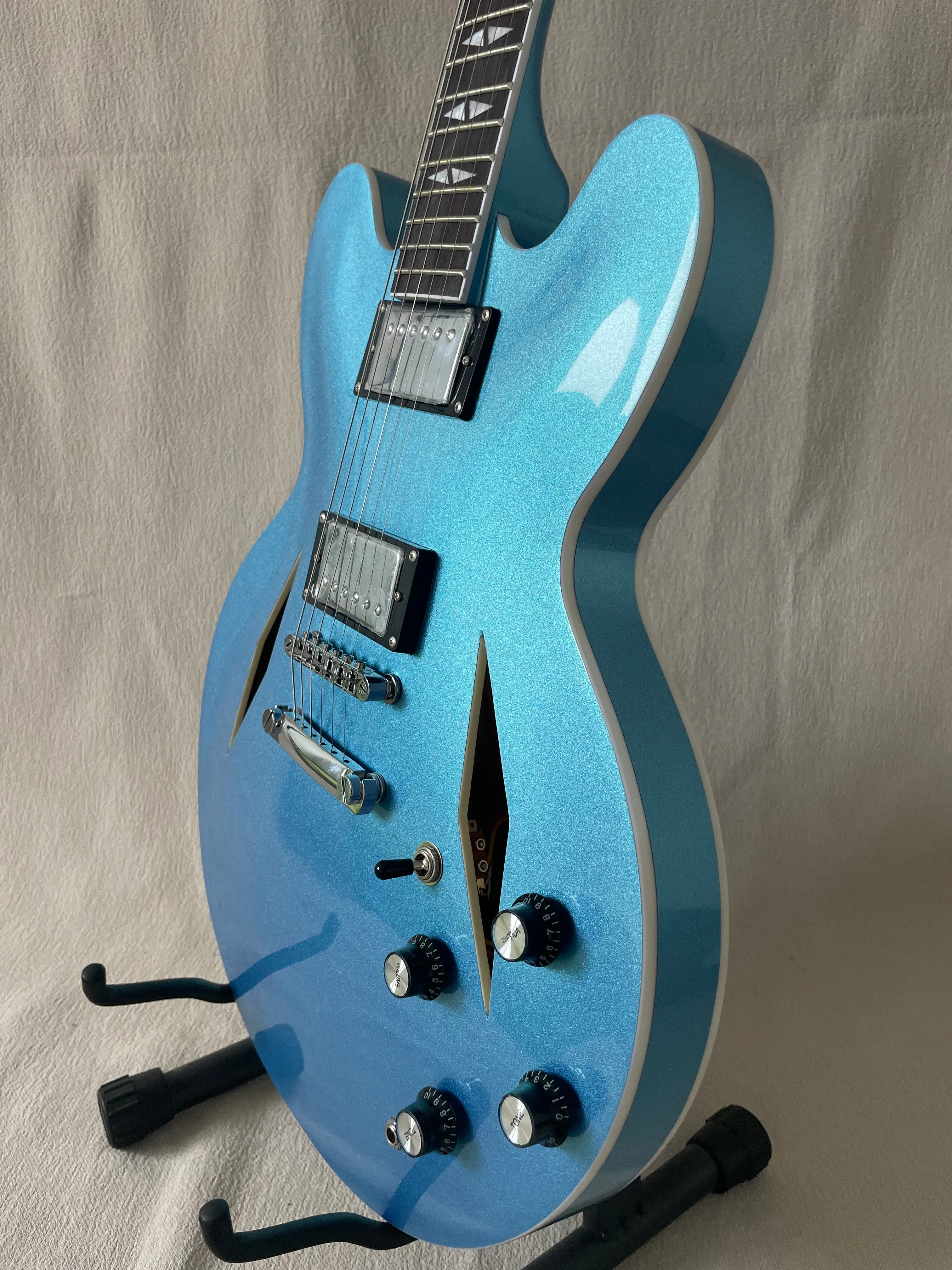 Metal Semi-Hollow Jazz 335 Electric Guitar, Blue