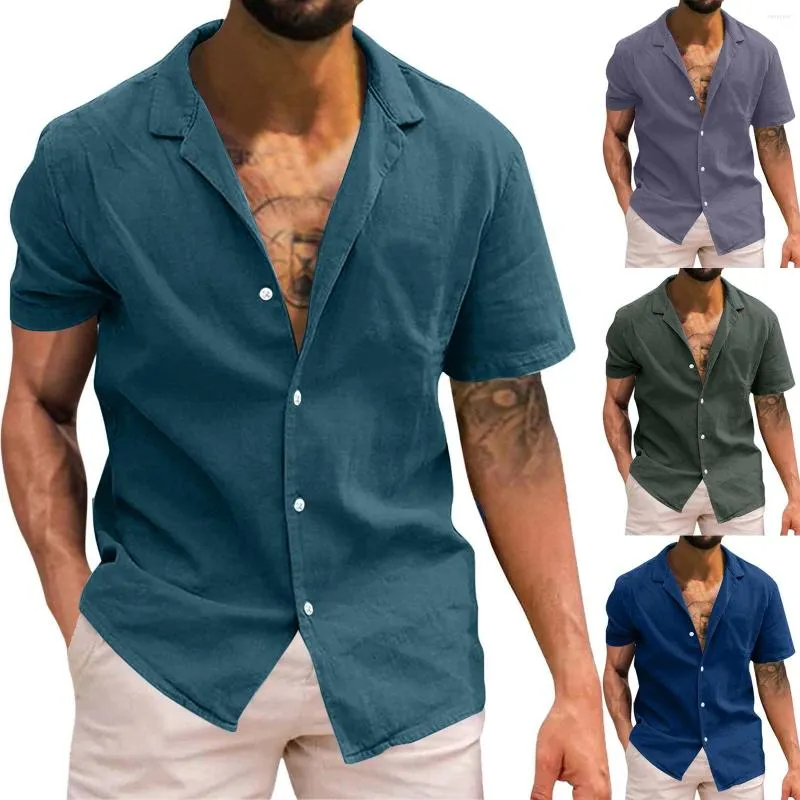 Camisas casuais masculinas camisa de botão grande masculina sólida manga curta longa atlética