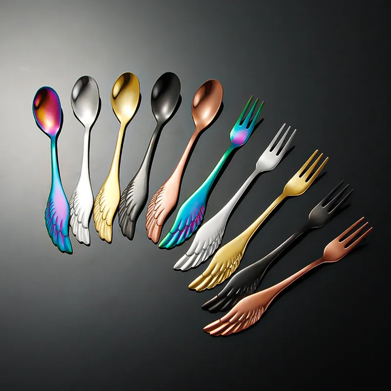 Rostfritt stål kaffekostar gaffel Creative Wing Tea Spoon Fruit Fork Kök Gadget Verktyg Flatvaror Tabeller