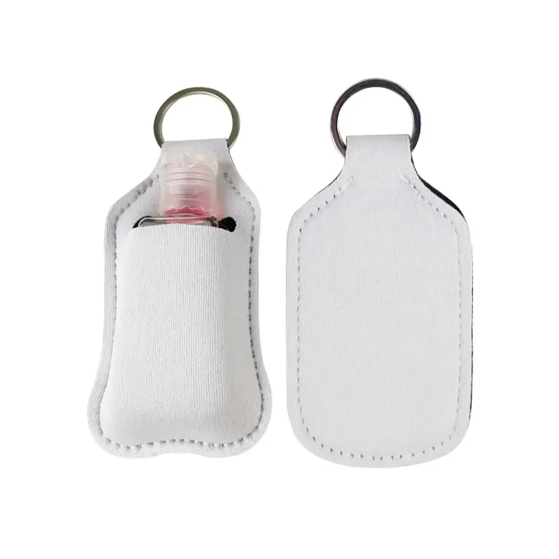 Christmas Favor Sublimation Blanks Refillable Neoprene Hand Sanitizer Holder Cover Chapstick Holders With Keychain For 30ML Flip Cap Containers Travel Bottle