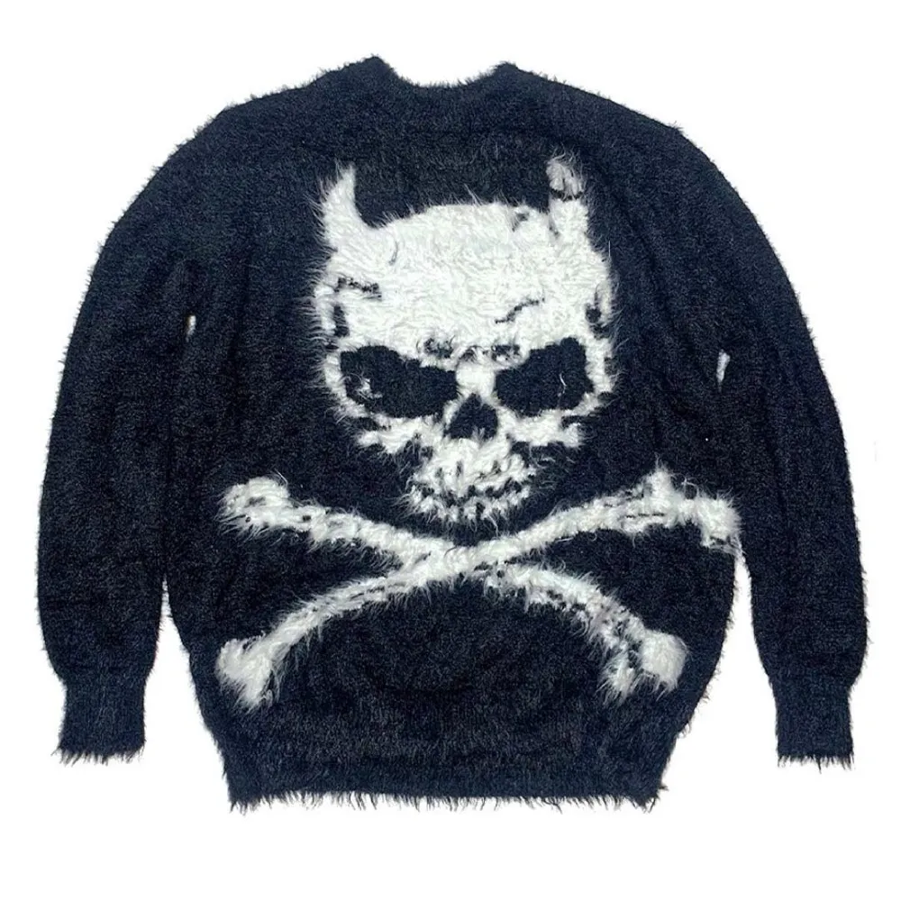 Y2K Europese en Amerikaanse Gothic Casual Love Printing Sweater Dames Gebreide jas met ronde hals Herfst en winter Skeleton Soft Glutinous Lazy Pullover