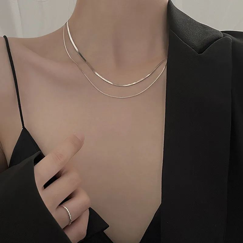 Silver-plated double layer necklace ins cold wind necklace simple versatile necklace new women's collarbone chain 108