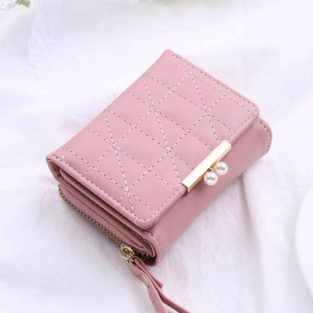 Nouveau bonbon couleur mode femmes porte-monnaie en cuir couleur unie Vintage court portefeuille perle moraillon dames filles porte-carte pochette