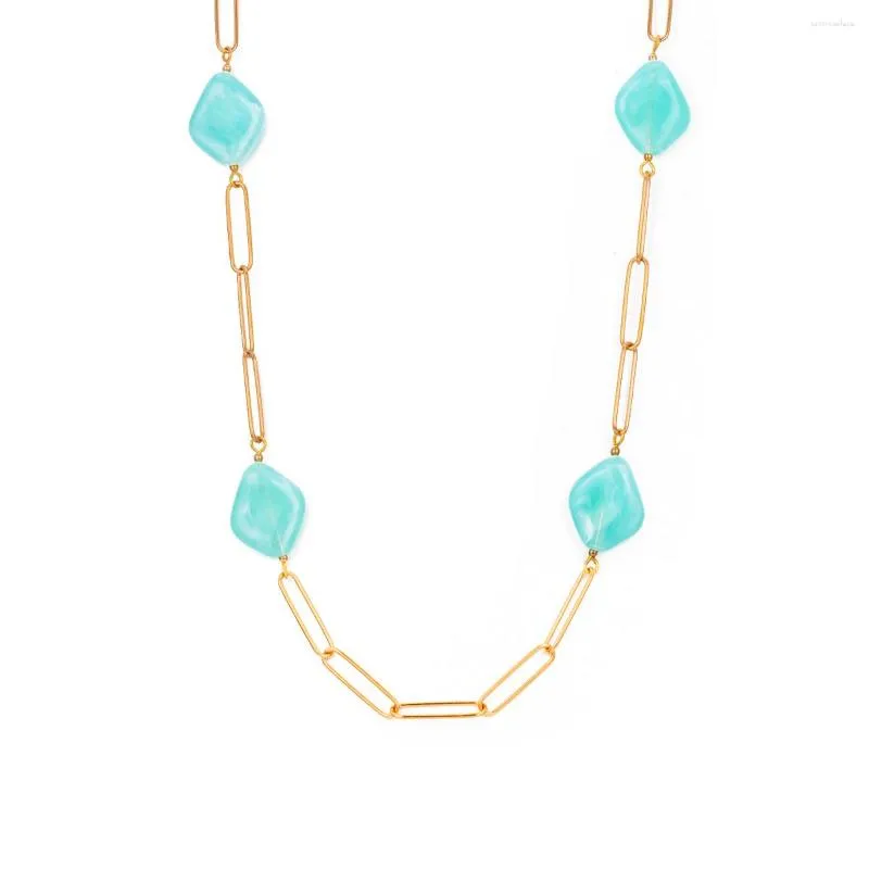 Anhänger-Halsketten, elegante blaue Acrylperlen-Gliederkette, Halskette aus Edelstahl für Damen, Schmuck, tägliches Zubehör, Geschenk
