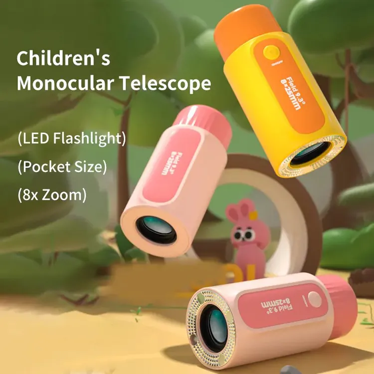 Söt barn Science Toy Telescope Binoculars Education Optical Lens 8x utomhusficka monokulärt teleskop med ficklampa för barngåvor