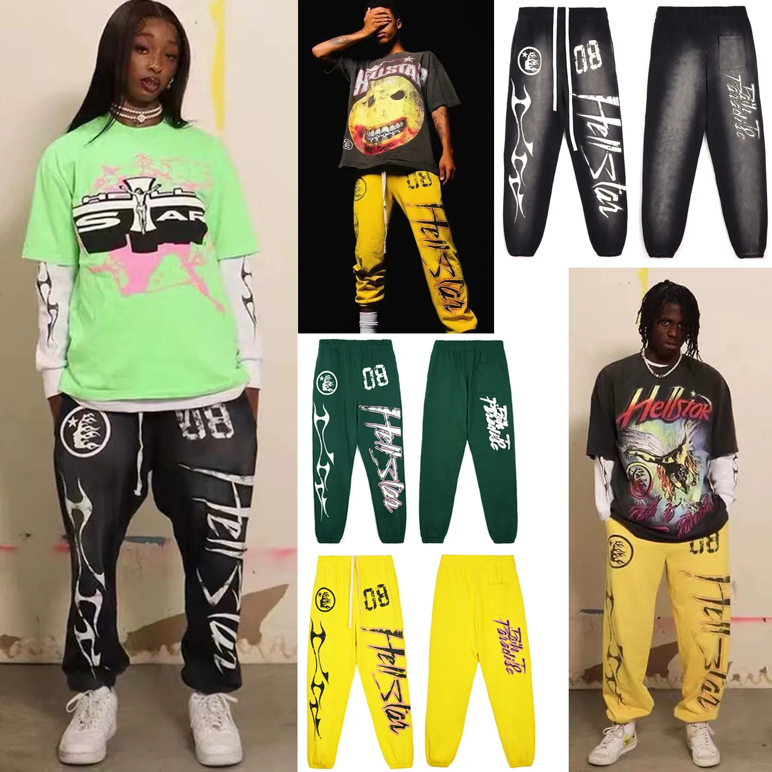 Calças de grife Hellstar Calças Vintage Cargo Calças Corredores Sweatpants Cargos Graffiti Imprimir Sweatpant Jogger Pantalon Solto Algodão High Street Hip Hop Casais