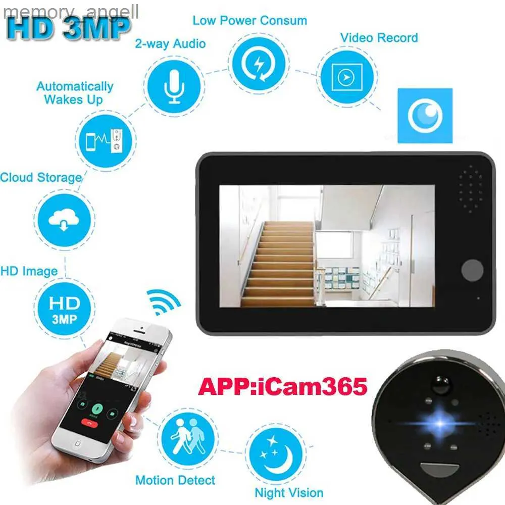 Sonnettes 3MP vidéo sonnette maison intelligente judas porte Dell caméra de sécurité Wifi HD nuit PIR carillon d'appel sans fil iCam365 Smart Doorbell YQ230928