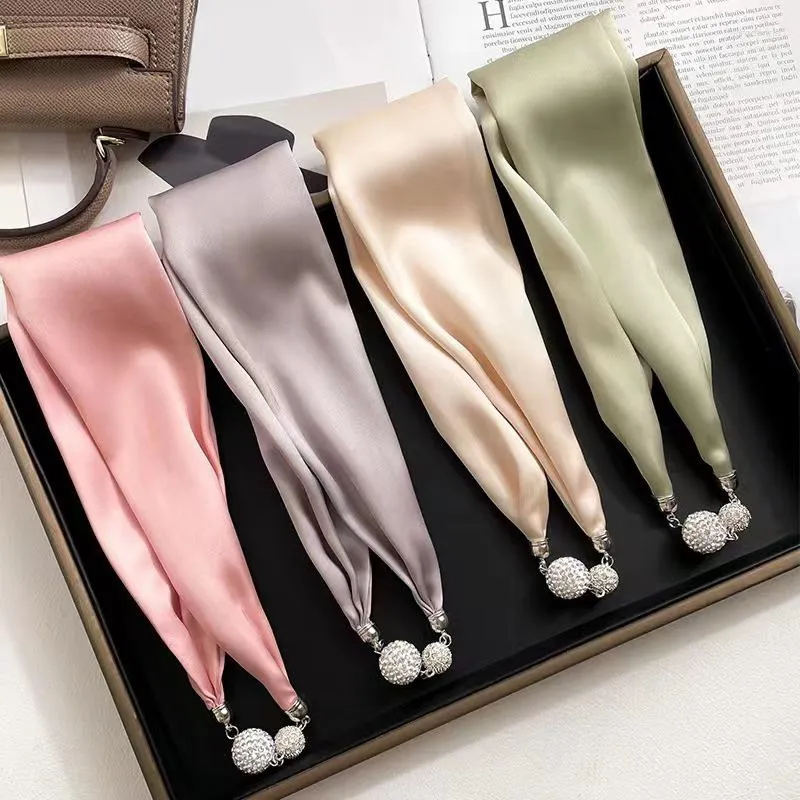 Gargantilha moda fivela magnética lenço de seda feminino impressão colar feminino primavera pescoço gravata saco de mão alça de pulso jóias