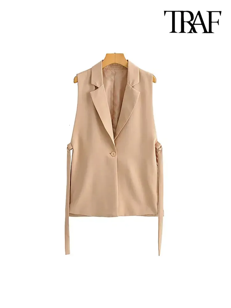Chalecos de mujer TRAF Moda para mujer con grifos Ventilaciones laterales Chaleco Vintage Sin mangas Bot n frontal Mujer Ropa exterior Chaleco