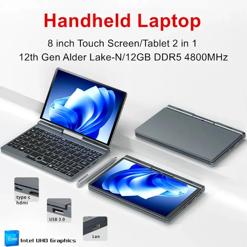 2 In 1 Mini Gaming Laptop: Intel Alder Lake N100, 4 Core, 8 Inch